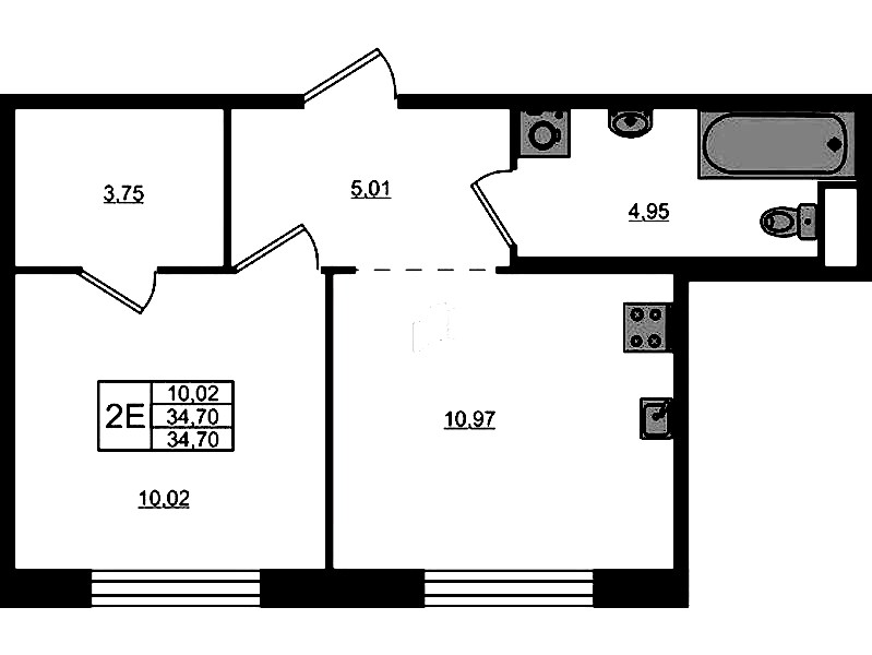 1-комнатная квартира 34.7 м², 2/5 эт., ЖК «Plus Пулковский»